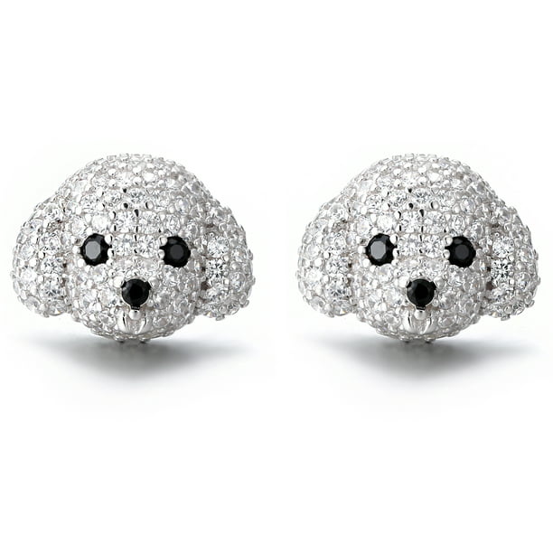 Silver-plated earrings with an image of a pure-bred dog Poodle